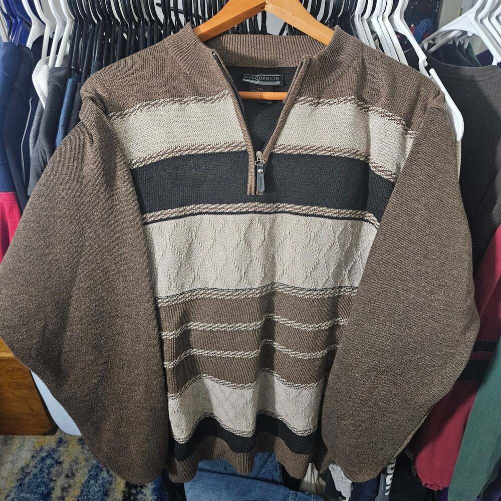 Chereskin Quarter Zip Pullover Sweater XXL Brown Striped